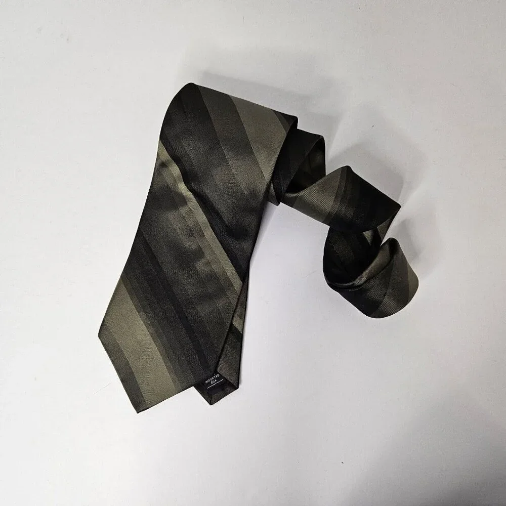 Zylos George Machado‎ 100% Silk Tie Dark Green Tone on Tone & Black Stripe